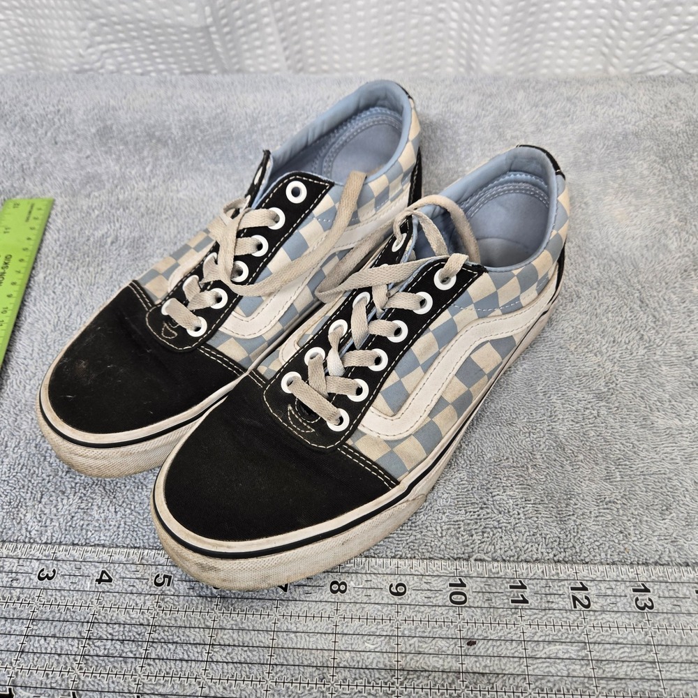 Vans Old Skool Blue Checkerboard Black Suede Skate Shoes Womens 7.5 Low Top